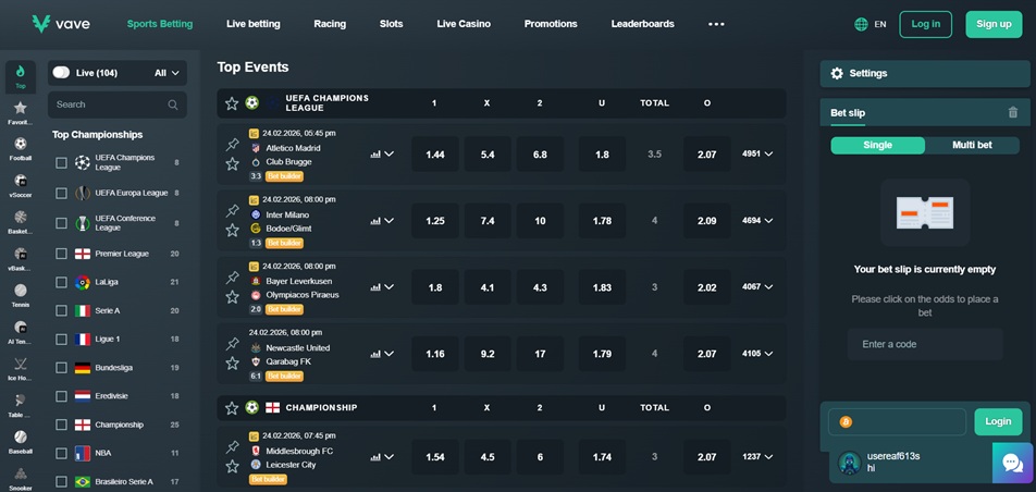 Vave Casino sportsbook